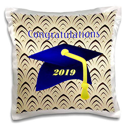 3dRose lens Art by Florene - Graduation - Image of Blue Graduation Cap Yellow Tassel On Art Deco Design - 16x16 inch Pillow Case -pc_306831_1-