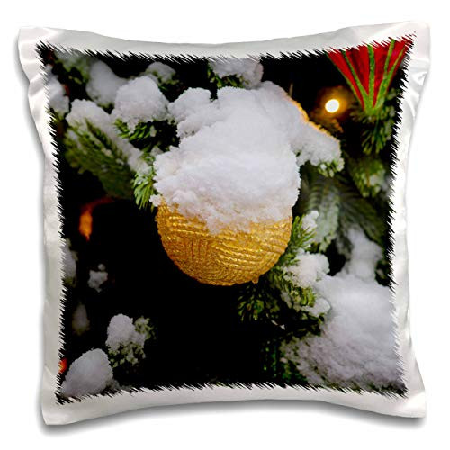 3dRose Yellow ornament ball bright light. Snow-covered Christmas tree - Pillow Cases -pc_340592_1-