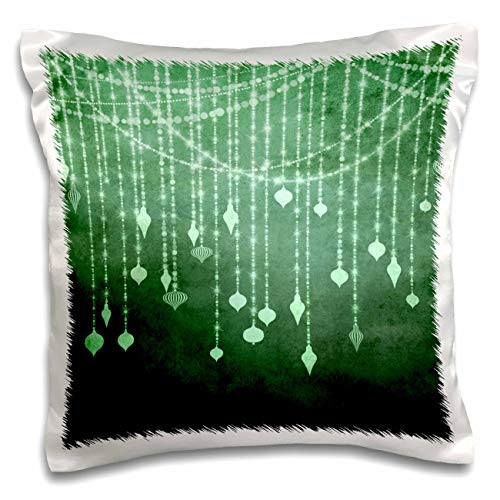 3dRose Pretty Image Of String Light Ornaments On A Green Background - Pillow Cases -pc_340263_1-