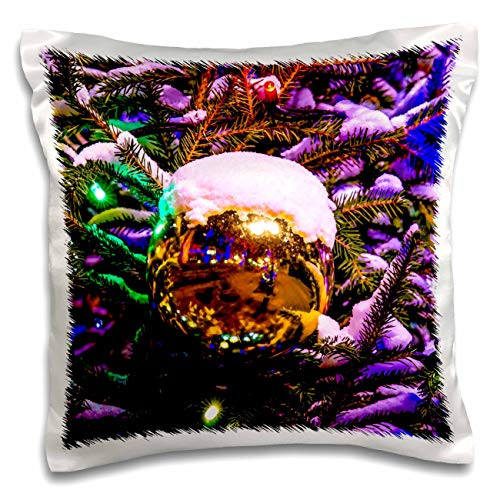 3dRose Snow-capped yellow Christmas ornament. Green blue illumination - Pillow Cases -pc_328733_1-