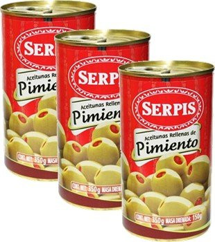 Serpis - Green Olives Stuffed with Red Pimentos 12.34 oz Pack of 3