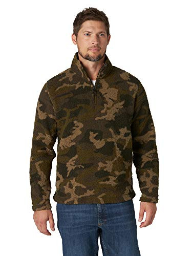 Wrangler Authentics Mens Wooly Fleece Quarter Zip Pullover Green Camo Small