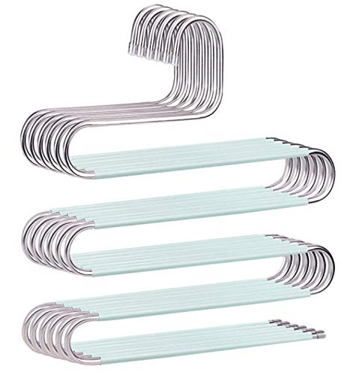 devesanter Pants Hangers Space Save Non-Slip 6 Pack S-Shape Trousers Hangers Stainless Steel Clothes Hangers Closet Storage Organizer for Pants Jeans Scarf Hanging Green