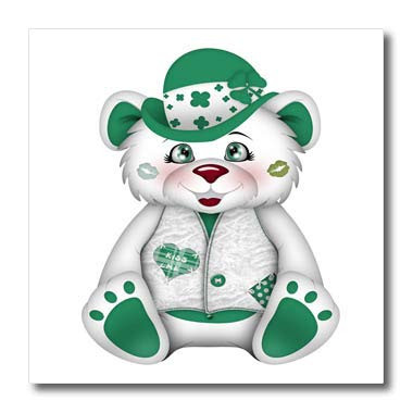 3dRose Cute Green St Patricks Day Teddy Bear with Kisses. - Iron on Heat Transfers -ht_341586_2-