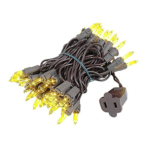 Novelty Lights 50 Light Yellow Christmas Mini String Light Set Brown Wire Indoor/Outdoor UL Listed 11 Long