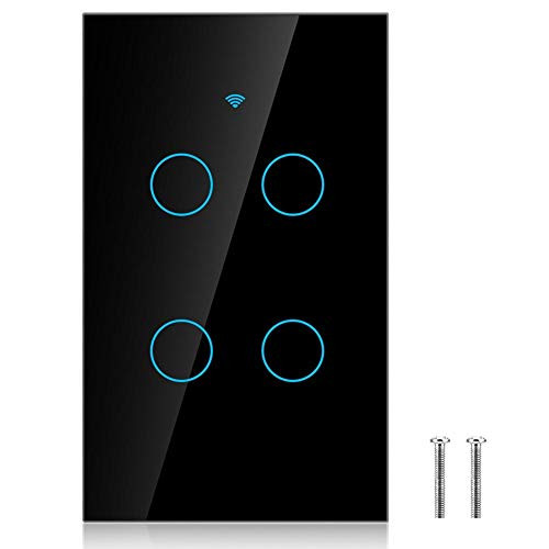 4-Way Smart Wifi Switch Wall Light Control Touch Screen Switch Wifi Remote Control Switch Voice Control Switch Single Circle for Alexa Google Home SIRI-US Black-