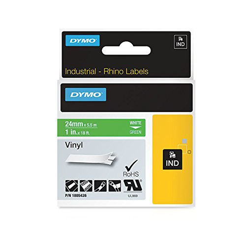 DYMO Industrial Labels for DYMO Industrial Rhino Label Makers White on Green 1 inch 1 Roll -1805426- DYMO Authentic