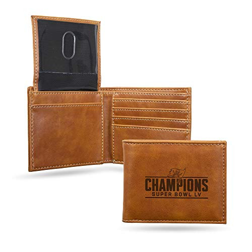 Rico Industries NFL Tampa Bay Buccaneers Super Bowl LV Champions Laser Engraved Billfold Wallet Brown 3.5 x 4.25-inches