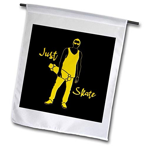 3dRose Silhouette Image of a Skater boy. Just Skate Text. Yellow on Black - Flags -fl_339051_1-