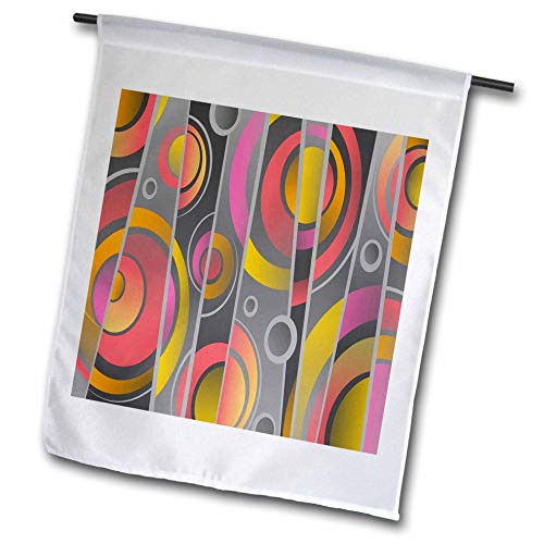 3dRose Lens Art by Florene - Geometric Xtra Bright - Image of Gray See Thru Over Big Circles in Fuchsia Yellow and Black - 12 x 18 inch Garden Flag -fl_324422_1-