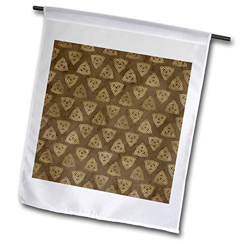 3dRose Anne Marie Baugh - Patterns - Brown and Image of Gold Celtic Knot Triangle Pattern - 12 x 18 inch Garden Flag -fl_323125_1-