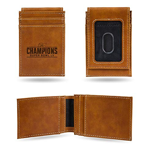 Rico Industries NFL Tampa Bay Buccaneers Super Bowl LV Champions Laser Engraved Front Pocket Wallet Brown 3.25 x 4.25-inches