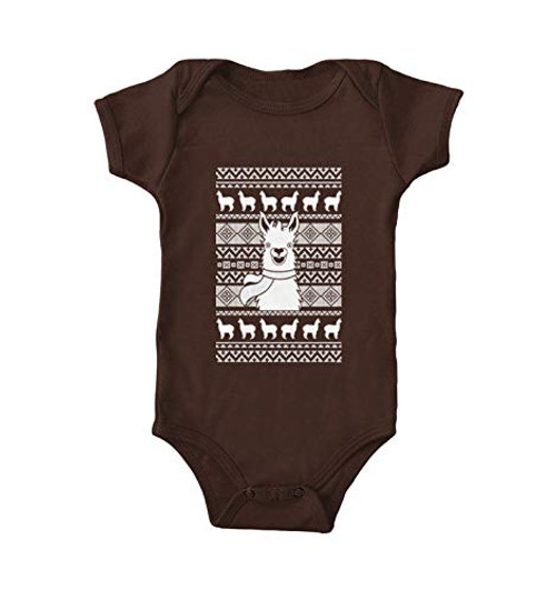 Haase Unlimited Llama Ugly Christmas Sweater Pattern - Bodysuit -Brown 18 Months- Haase Unlimited Llama Ugly Christmas Sweater Pattern - Bodysuit -Brown 18 Months-