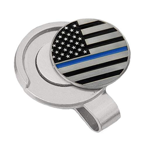 Indiana Metal Craft Thin Blue Line Hat Clip with 3/4 inches Nickel Silver Golf Ball Marker