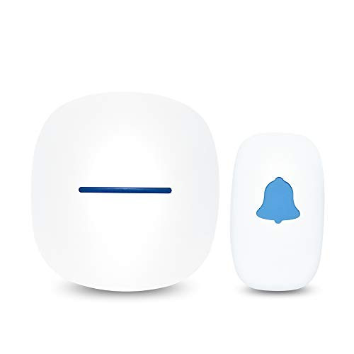 Wireless Doorbell with 1 Remote Button and 1 Plugin Receivers Operating at over 600-feet Range with 52 Chimes, No Batteries Required for Receivers(White) (K1713)