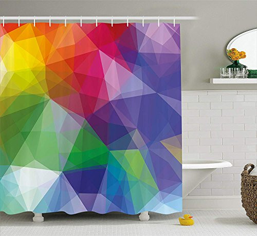 Afagahahs Abstract Shower Curtain Fractal Hazy Quirky Forms Artistic Triangles with Trippy Effects Modern Display Fabric Bathroom Decor Set with Hooks