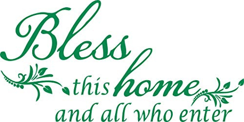 Green 33X 15 Bless This Home and All who Enter - Vinyl Wall Decal Entryway Living Room Decor Art Letters Quotes Stencil