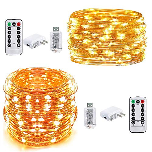 HSicily Fairy Lights Plug in 8 Modes 33ft 100 LED USB String Lights with Adapter Remote Timer Twinkle Lights for Christmas Thanksgiving Bedroom Patio Halloween Wedding Party Indoor Outdoor