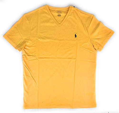 Polo Ralph Lauren Mens Classic Fit V-Neck T-Shirt -Gold/Navy Pony Small-