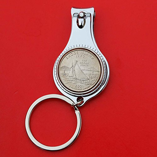 US 2001 Rhode Island State Quarter BU Uncirculated Coin Key Ring Bottle Opener Nail File  and  Cutter Clipper NEW - All in One