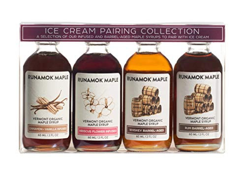 Runamok Maple Organic Vermont Maple Syrup Sampler - Ice Cream Pairing Collection - 2 oz -4 count- - 60mL - Barrel-aged  and  Infused Organic Maple Syrup Varieties