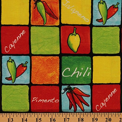 Cotton Spicy Chili Peppers Food Jalapeno Cayenne Squares Cotton Fabric Print by The Yard -44024-