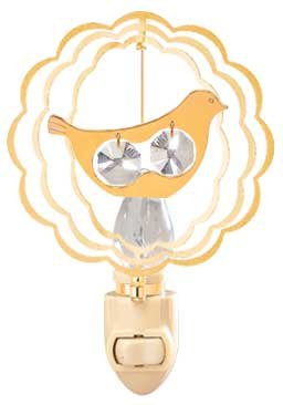 Dove in Ruffled Circle in 24K Gold Plated Night Light. with Clear Swarovski Austrian Crystal