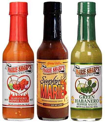 Marie Sharps Hot Smokin Marie and Green Habanero Pepper Sauce 5 Ounce Combo -Pack of 3-