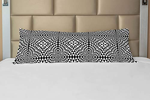 Lunarable Geometric Body Pillow Case Cover with Zipper Abstract Shape Pattern Wtih Triangles and Rhombuses Optical Illusion Design Decorative Accent Long Pillowcase 21 inch x 54 inch White Black