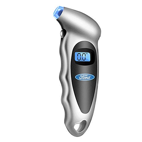 iPick Image for - Ford Logo Silver Black Digital Tire Pressure Gauge with LED-Backlit LCD Display