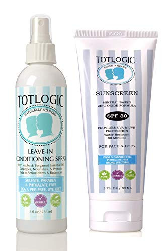 TotLogic Kids Detangler Leave In Conditioner Spray 8 oz  and  Sunscreen SPF 30 3 oz Set