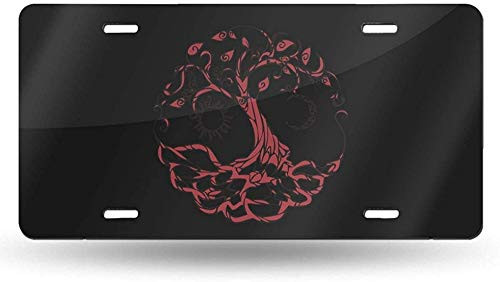 YISONG License Plate Old Tree of Life Forming A Circle Sun Moon Decorative Car Front License Plate Tag Aluminum License Plate 6 X 12 Inch -4 Holes-