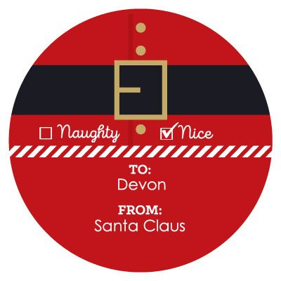Custom Jolly Santa Claus Suit Sticker - Personalized Small Circle to Name from Santa Claus Stickers - Set of 24