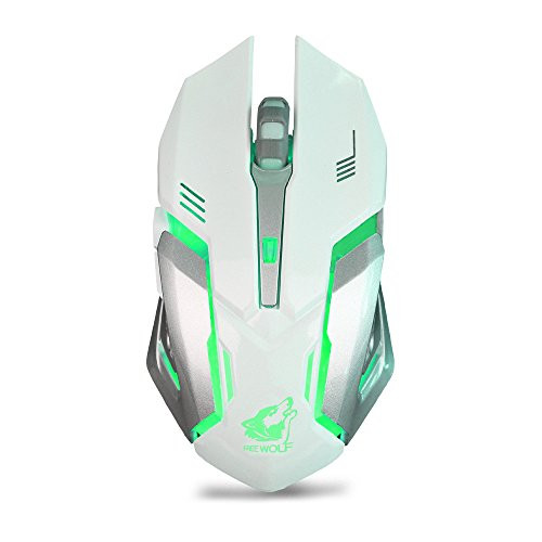 NUWFOR Rechargeable X7 Wireless Silent LED Backlit USB Optical Ergonomic Gaming Mouse Silent Optical Mouse for Home Office -White-