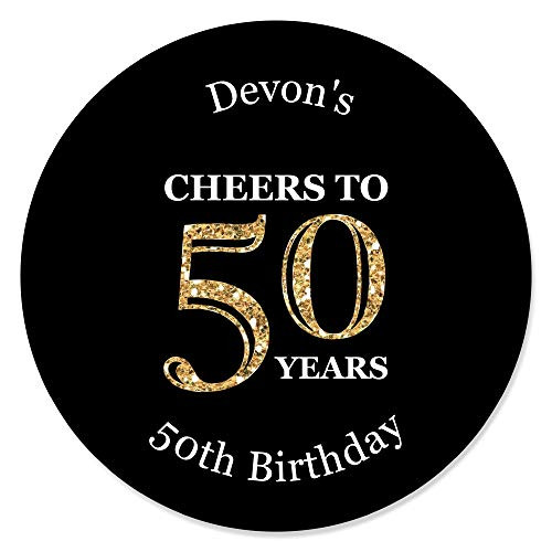 Custom Adult 50th Birthday - Gold - Personalized Birthday Party Circle Sticker Labels - 24 Count