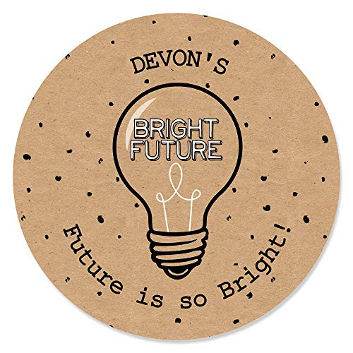 Big Dot of Happiness Custom Bright Future - Personalized Graduation Party Favor Circle Sticker Labels - Set of 24