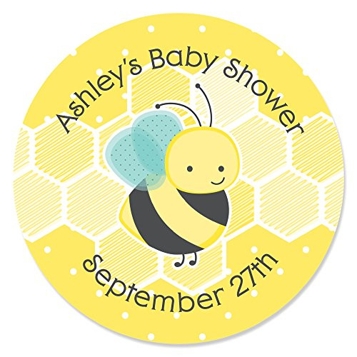 Big Dot of Happiness Custom Honey Bee - Personalized Baby Shower or Birthday Party Circle Sticker Labels - 24 Count