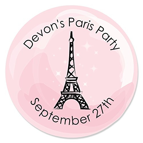 Custom Paris Ooh La La - Personalized Paris Themed Baby Shower or Birthday Party Favor Circle Sticker Labels - Set of 24