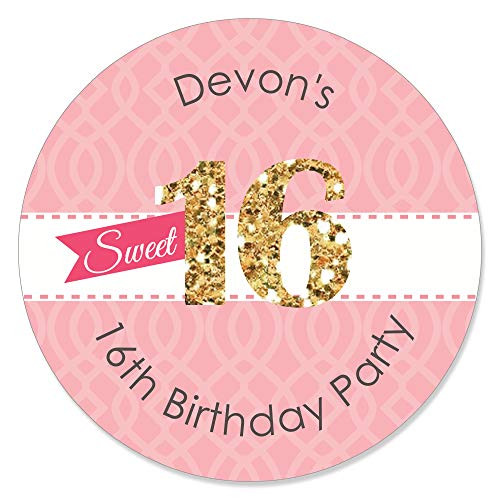 Big Dot of Happiness Custom Sweet 16 - Personalized 16th Birthday Party Favor Circle Sticker Labels - Set of 24 Big Dot of Happiness Custom Sweet 16 - Personalized 16th Birthday Party Favor Circle Sticker Labels - Set of 24