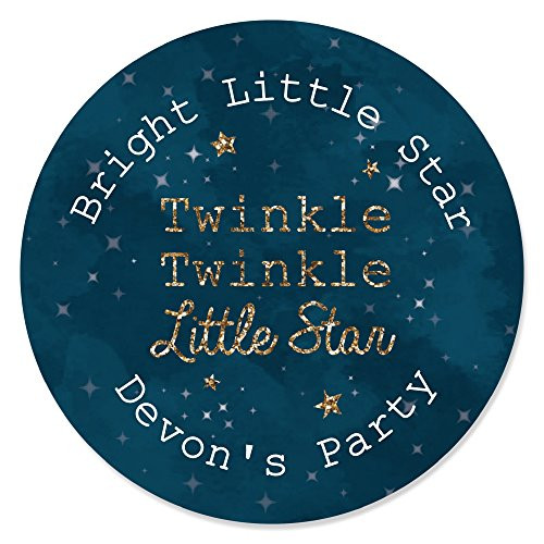 Big Dot of Happiness Custom Twinkle Twinkle Little Star - Personalized Baby Shower or Birthday Party Circle Sticker Labels - 24 Count