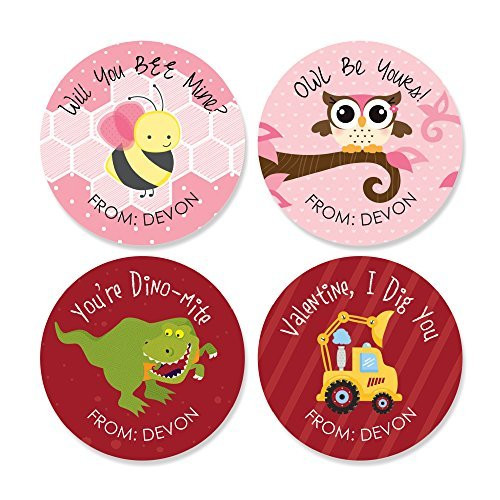 Custom Valentines Day - Assorted Personalized Valentines Day Party Circle Sticker Pack - Set of 24