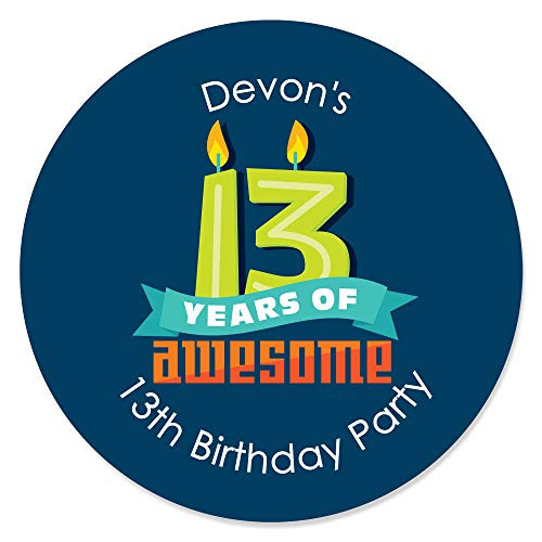 Big Dot of Happiness Personalized Boy 13th Birthday - Custom Official Teenager Birthday Party Favor Circle Sticker Labels - Custom Text - 24 Count