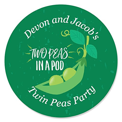 Big Dot of Happiness Personalized Double The Fun - Twins Two Peas in a Pod - Custom Baby Shower or First Birthday Party Favor Circle Sticker Labels - Custom Text - 24 Count