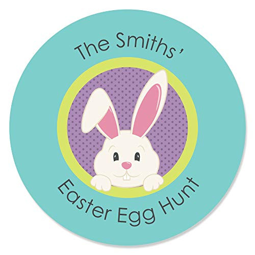 Big Dot of Happiness Personalized Hippity Hoppity - Custom Easter Bunny Party Favor Circle Sticker Labels - Custom Text - 24 Count