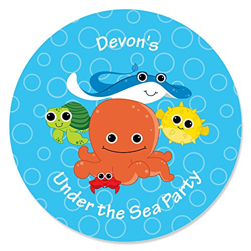 Big Dot of Happiness Personalized Under the Sea Critters - Custom Birthday Party or Baby Shower Sticker Party Favor Circle Sticker Labels - Custom Text - 24 Count