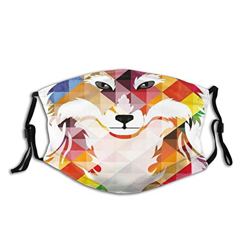 ETHAICO Fillter Cloth For adult and kids Abstract Fractal Fox With Colorful Geometric Squares And Triangles Funky Artwork Reusable Windproof Cloth Half Face Double Protection