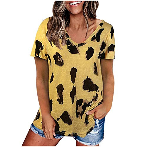 YSLMNOR Womens Leopard Print T Shirt Short Sleeve Basic Tops Summer Casual Pullover Ladies Tunic Yellow YSLMNOR Womens Leopard Print T Shirt Short Sleeve Basic Tops Summer Casual Pullover Ladies Tunic Yellow