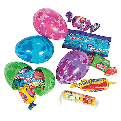 Fun Express - Plastic Candy Filled Camo Eggs -2dz- for Easter - Party Supplies - Pre - Filled Party Favors - Pre - Filled Plastic Containers - Easter - 24 Pieces