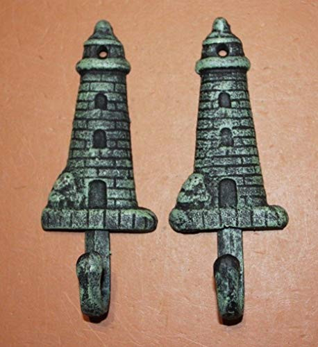 Southern Metal Antiqued Look Lighthouse Bath Hooks Bronze Look Cast Iron 6 inch Set of 2 N-56B