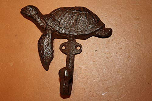 Southern Metal Sea Turtle Wall Hook ~ Cast Iron 5 inch high Vintage-Look Rustic Brown Finish